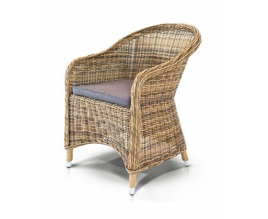 "Равенна" плетеное кресло из искусственного ротанга, цвет соломенный с серой подушкой, изображение 2 | Интернет магазин мебели и декора LifeDekor