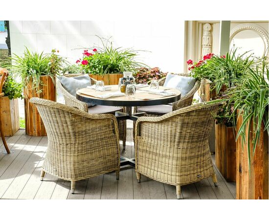 "Равенна" плетеное кресло из искусственного ротанга, цвет соломенный с серой подушкой, изображение 23 | Интернет магазин мебели и декора LifeDekor