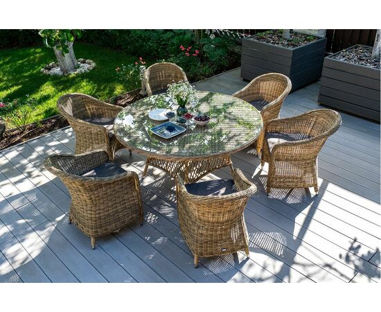 "Равенна" плетеное кресло из искусственного ротанга, цвет соломенный с серой подушкой, изображение 39 | Интернет магазин мебели и декора LifeDekor