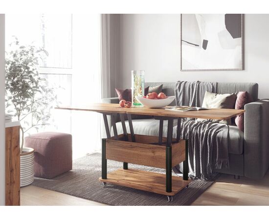 Стол-трансформер Дебют 3, Дуб вотан/Ножки чёрные, изображение 7 | Интернет магазин мебели и декора LifeDekor