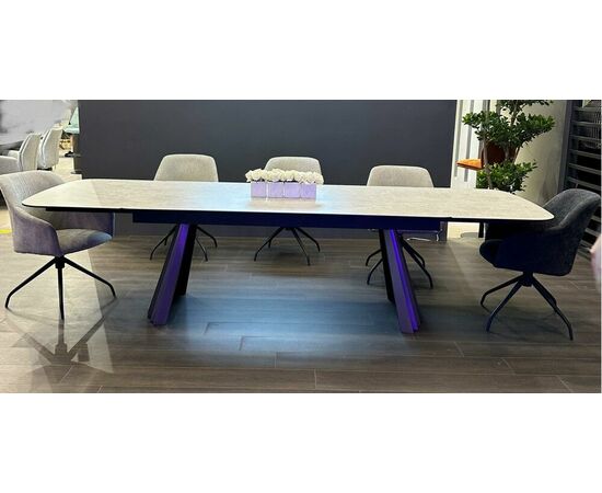 Стол ASTRID 200 TL-102 Бежевый мрамор, испанская керамика / Темно-серый каркас, ®DISAUR | Интернет магазин мебели и декора LifeDekor