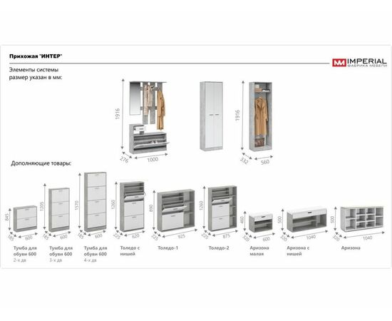 Прихожая «Интер», Ателье светлый/белый, изображение 5 | Интернет магазин мебели и декора LifeDekor