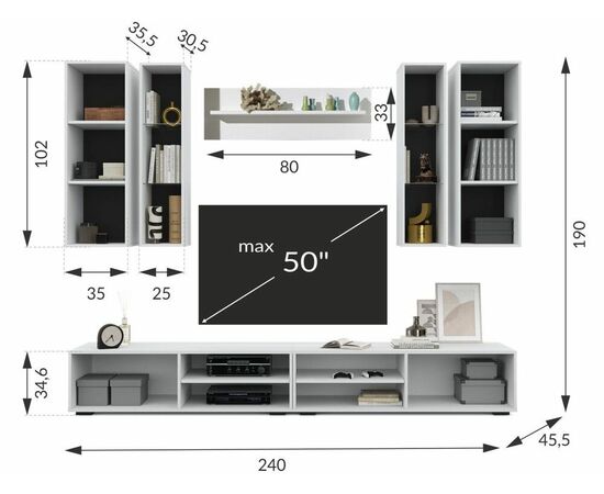 Стенка «Кай» с подсветкой, Белый/белый глянец, изображение 6 | Интернет магазин мебели и декора LifeDekor