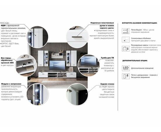 Стенка «Кай», Белый/белый глянец, изображение 8 | Интернет магазин мебели и декора LifeDekor