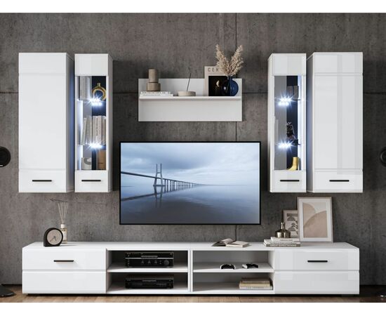 Стенка «Кай» с подсветкой, Белый/белый глянец, изображение 2 | Интернет магазин мебели и декора LifeDekor