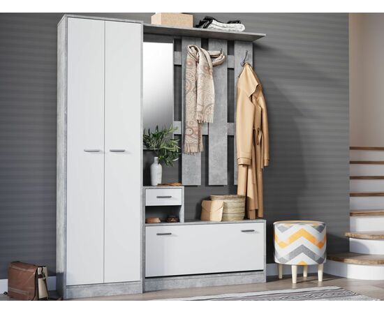 Прихожая «Интер» со шкафом, Ателье светлый/белый, изображение 2 | Интернет магазин мебели и декора LifeDekor