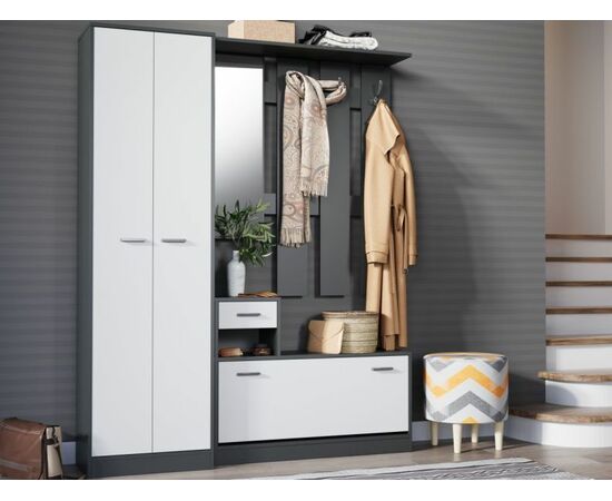 Прихожая «Интер» со шкафом, Антрацит/белый | Интернет магазин мебели и декора LifeDekor