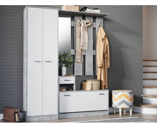 Прихожая «Интер» со шкафом, Ателье светлый/белый | Интернет магазин мебели и декора LifeDekor