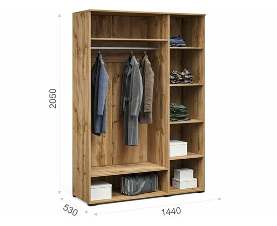 Шкаф «Лацио Сканди» 3д (с зеркалом) Вотан/Сканди графит, изображение 3 | Интернет магазин мебели и декора LifeDekor