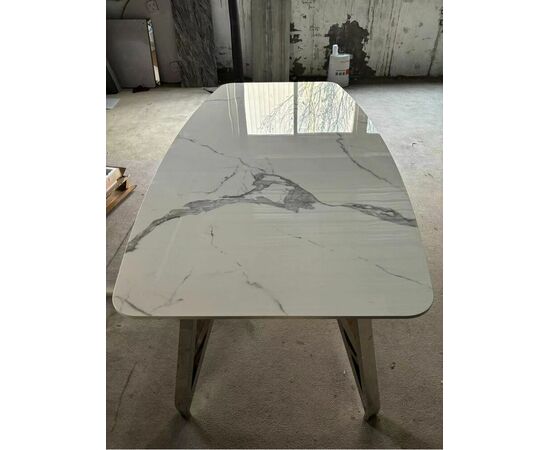 Стол обеденный Соар-2 F-1690,180х90х76 см, бело-серая керамика/хром серебро, изображение 3 | Интернет магазин мебели и декора LifeDekor