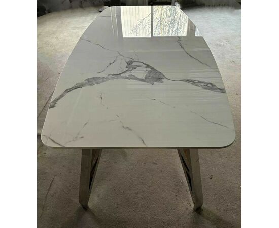 Стол обеденный Соар-2 F-1690,180х90х76 см, бело-серая керамика/хром серебро, изображение 4 | Интернет магазин мебели и декора LifeDekor