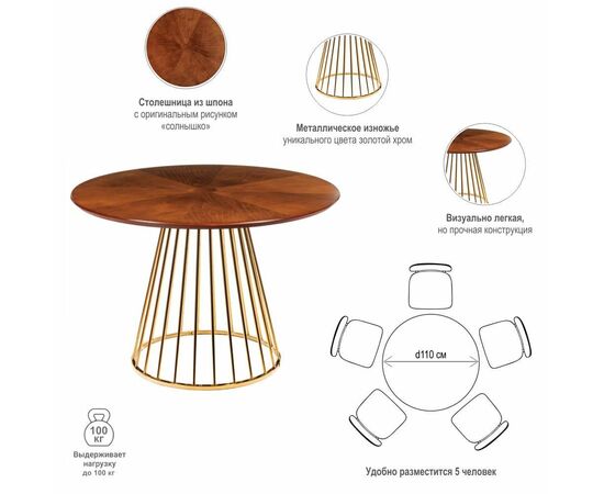 Стол Liverpool 110см, золотистые ножки, изображение 9 | Интернет магазин мебели и декора LifeDekor