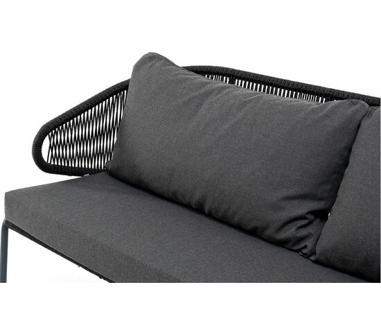 "Милан" диван 3-местный плетеный из роупа, каркас алюминий темно-серый (RAL7024) муар, роуп темно-серый круглый, ткань темно-серая 027, изображение 4 | Интернет магазин мебели и декора LifeDekor