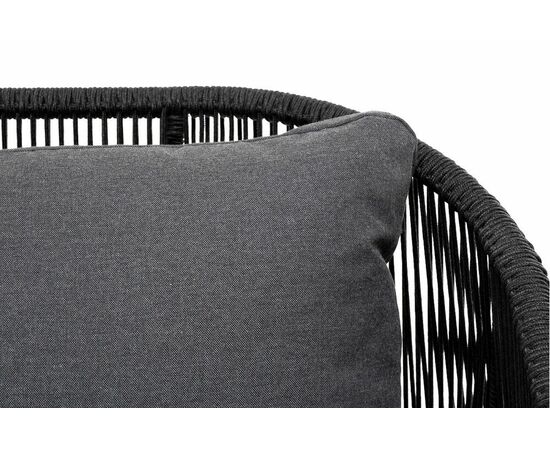 "Милан" диван 3-местный плетеный из роупа, каркас алюминий темно-серый (RAL7024) муар, роуп темно-серый круглый, ткань темно-серая 027, изображение 5 | Интернет магазин мебели и декора LifeDekor