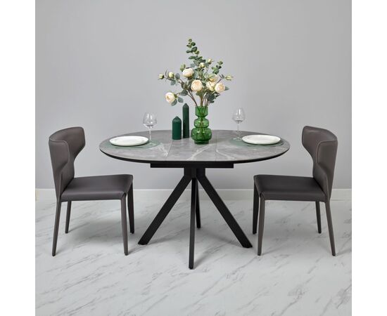 Стол Rudolf круглый раскладной 100-130x100x75см, серый керамогранит, черный, изображение 11 | Интернет магазин мебели и декора LifeDekor