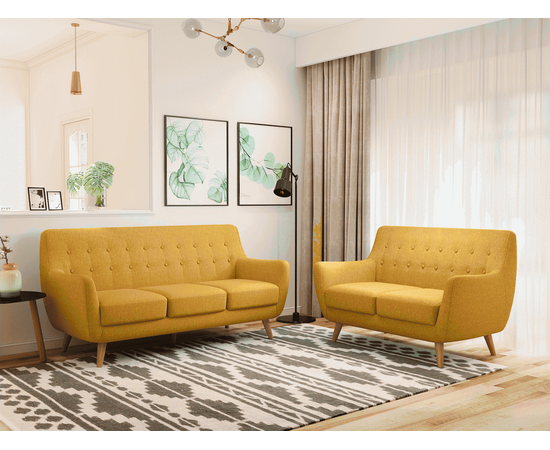 Диван Picasso двухместный горчичный, рогожка, изображение 4 | Интернет магазин мебели и декора LifeDekor