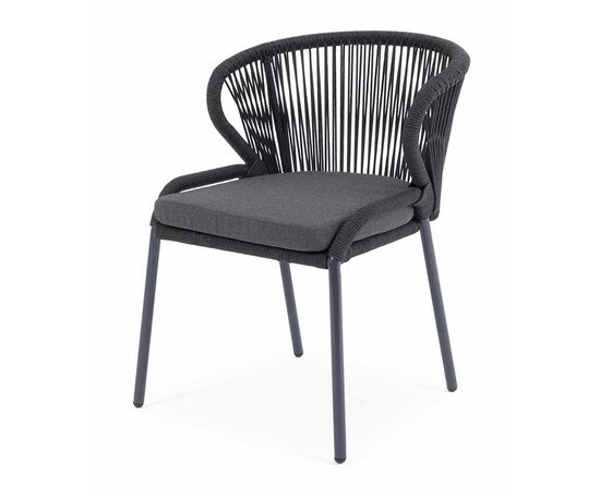 "Милан" стул плетеный из роупа, каркас алюминий темно-серый (RAL7024) муар, роуп темно-серый круглый, ткань темно-серая 027, изображение 2 | Интернет магазин мебели и декора LifeDekor