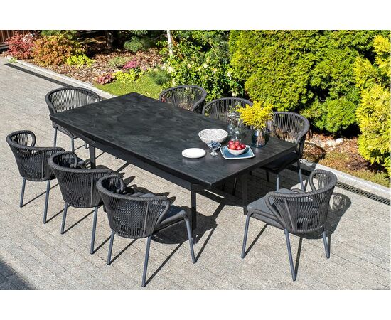 "Милан" стул плетеный из роупа, каркас алюминий темно-серый (RAL7024) муар, роуп темно-серый круглый, ткань темно-серая 027, изображение 13 | Интернет магазин мебели и декора LifeDekor