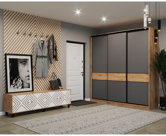 Шкаф-купе SLIM,184*60, Дуб вотан, Серый, изображение 4 | Интернет магазин мебели и декора LifeDekor