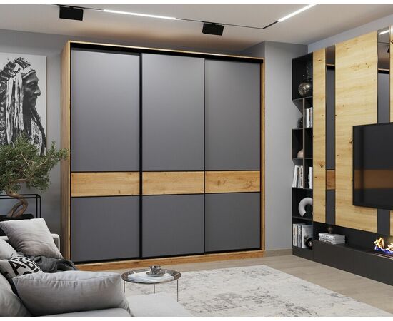 Шкаф-купе SLIM,184*60, Дуб вотан, Серый, изображение 3 | Интернет магазин мебели и декора LifeDekor