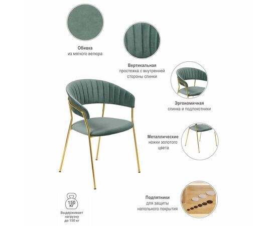 Стул Turin мятный с золотыми ножками, изображение 9 | Интернет магазин мебели и декора LifeDekor