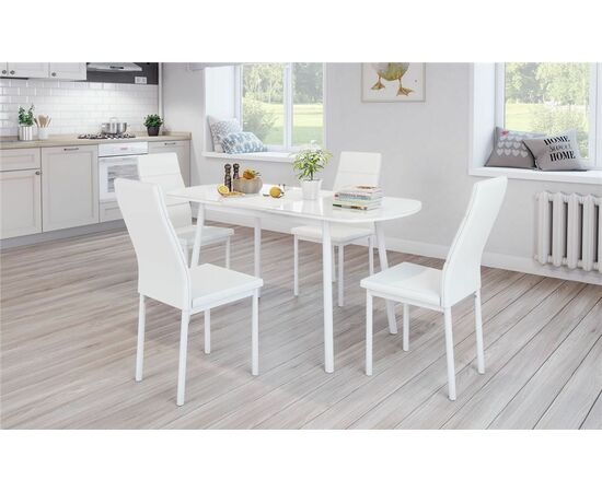 Стол Элайдж 94 раздвижной со стеклом 94(124)х64, Белый/Белый, изображение 3 | Интернет магазин мебели и декора LifeDekor