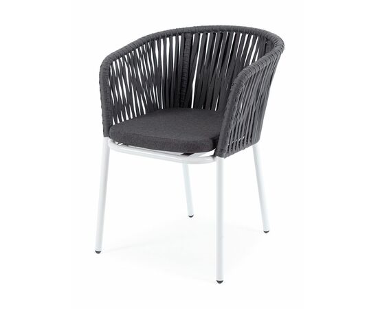 "Бордо" стул плетеный из роупа (колос), каркас алюминий серый (RAL7022) муар, роуп серый 15мм, ткань темно-серая 027 | Интернет магазин мебели и декора LifeDekor