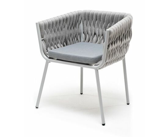 "Монако" стул плетеный из роупа, каркас алюминий светло-серый (RAL7035) муар, роуп светло-серый 40 мм, ткань светло-серая | Интернет магазин мебели и декора LifeDekor