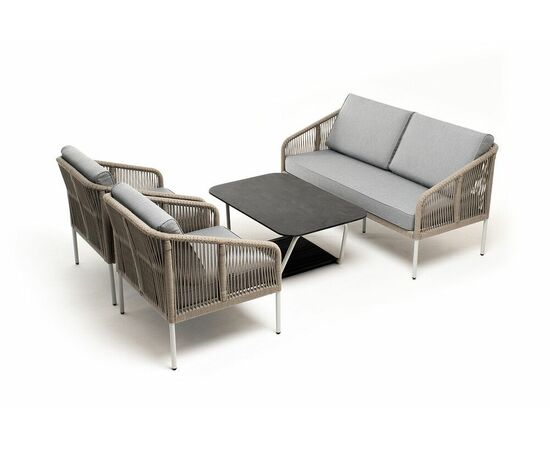 "Канны" лаунж-зона 4-местная из роупа со столом "Глория" (черный камень), каркас алюминиевый светло-серый, роуп серый меланж, изображение 2 | Интернет магазин мебели и декора LifeDekor