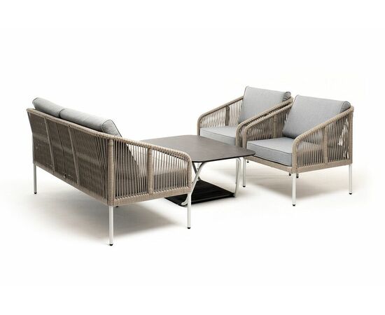 "Канны" лаунж-зона 4-местная из роупа со столом "Глория" (черный камень), каркас алюминиевый светло-серый, роуп серый меланж, изображение 3 | Интернет магазин мебели и декора LifeDekor