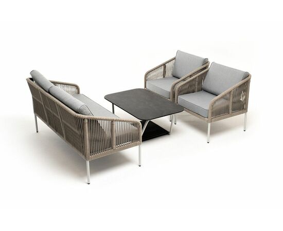 "Канны" лаунж-зона 4-местная из роупа со столом "Глория" (черный камень), каркас алюминиевый светло-серый, роуп салатовый меланж, изображение 4 | Интернет магазин мебели и декора LifeDekor