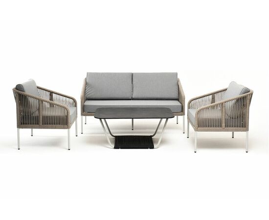"Канны" лаунж-зона 4-местная из роупа со столом "Глория" (черный камень), каркас алюминиевый светло-серый, роуп серый меланж, изображение 5 | Интернет магазин мебели и декора LifeDekor