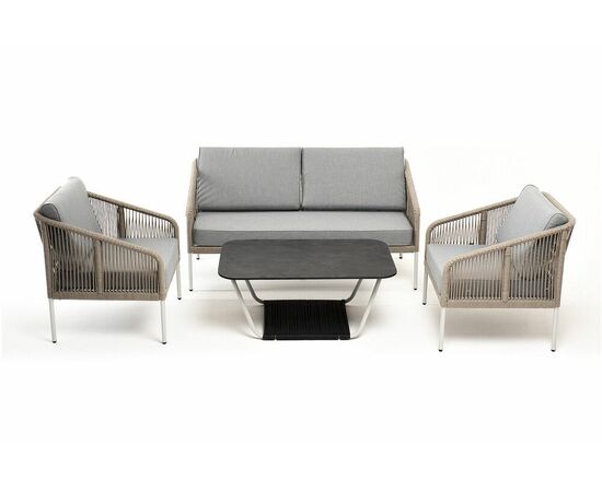 "Канны" лаунж-зона 4-местная из роупа со столом "Глория" (черный камень), каркас алюминиевый светло-серый, роуп серый меланж, изображение 6 | Интернет магазин мебели и декора LifeDekor
