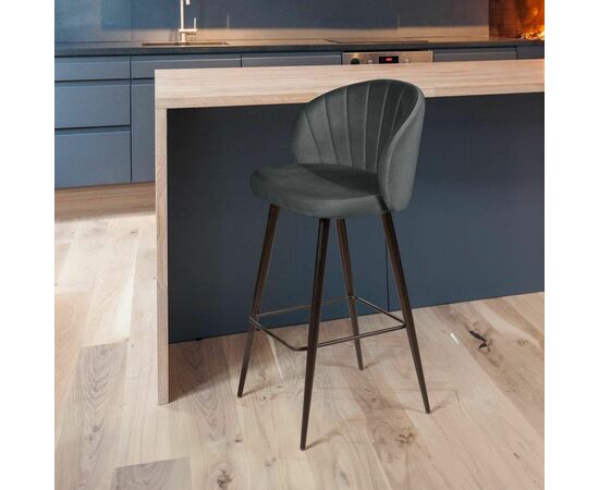 Стул барный Mont Blanc, бархат светло-серый 26 / черный конус, изображение 4 | Интернет магазин мебели и декора LifeDekor