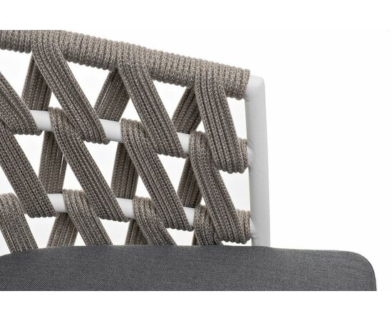 "Диего" стул плетеный из роупа, каркас из стали белый муар, роуп серый меланж круглый, ткань серая 017, изображение 7 | Интернет магазин мебели и декора LifeDekor