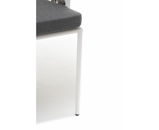 "Диего" стул плетеный из роупа, каркас из стали белый муар, роуп серый меланж круглый, ткань серая 017, изображение 10 | Интернет магазин мебели и декора LifeDekor