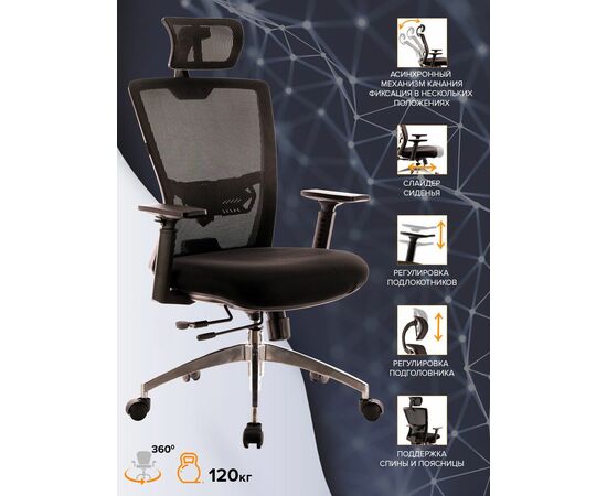 Эргономичное кресло Everprof Polo S Сетка Черный, изображение 4 | Интернет магазин мебели и декора LifeDekor