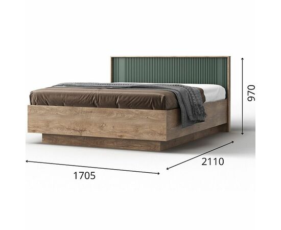 Кровать «Герта» КМК 0979.8 160x200см, дуб канзас/зеленый матовый, изображение 3 | Интернет магазин мебели и декора LifeDekor