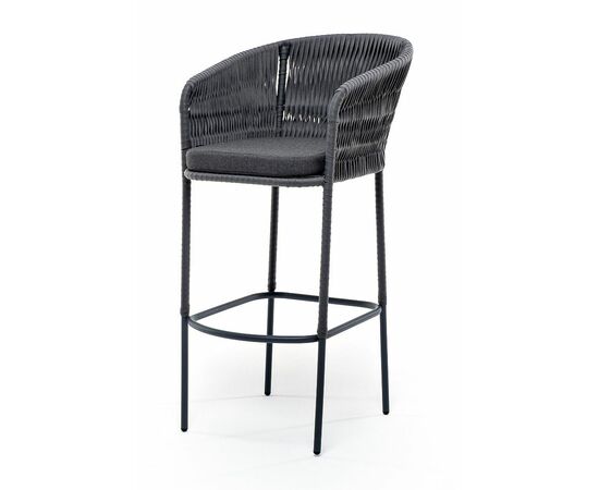 "Бордо" стул барный плетеный из роупа (колос), каркас из стали серый (RAL7022) муар, роуп серый 15мм, ткань темно-серая 027 | Интернет магазин мебели и декора LifeDekor