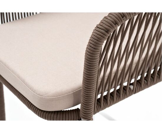 "Марсель" стул барный плетеный из роупа, каркас из стали белый муар, роуп коричневый круглый, ткань бежевая 052, изображение 4 | Интернет магазин мебели и декора LifeDekor