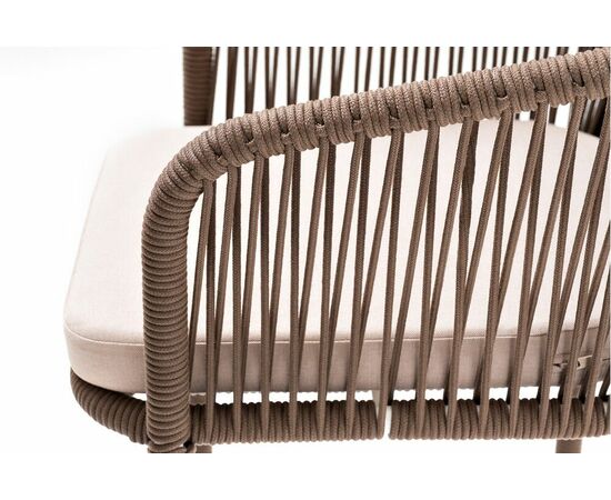 "Марсель" стул барный плетеный из роупа, каркас из стали белый муар, роуп коричневый круглый, ткань бежевая 052, изображение 5 | Интернет магазин мебели и декора LifeDekor