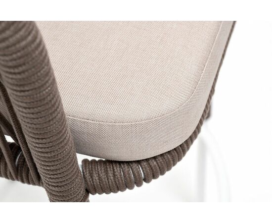 "Марсель" стул барный плетеный из роупа, каркас из стали белый муар, роуп коричневый круглый, ткань бежевая 052, изображение 7 | Интернет магазин мебели и декора LifeDekor
