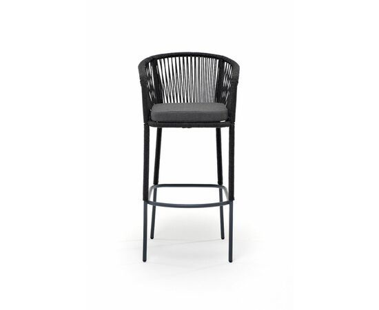 "Марсель" стул барный плетеный из роупа, каркас из стали серый (RAL7022) муар, роуп темно-серый круглый, ткань темно-серая 027, изображение 3 | Интернет магазин мебели и декора LifeDekor