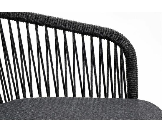 "Марсель" стул барный плетеный из роупа, каркас из стали серый (RAL7022) муар, роуп темно-серый круглый, ткань темно-серая 027, изображение 5 | Интернет магазин мебели и декора LifeDekor