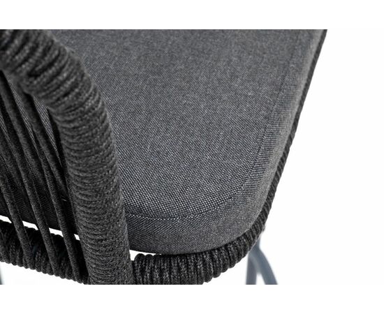 "Марсель" стул барный плетеный из роупа, каркас из стали серый (RAL7022) муар, роуп темно-серый круглый, ткань темно-серая 027, изображение 6 | Интернет магазин мебели и декора LifeDekor