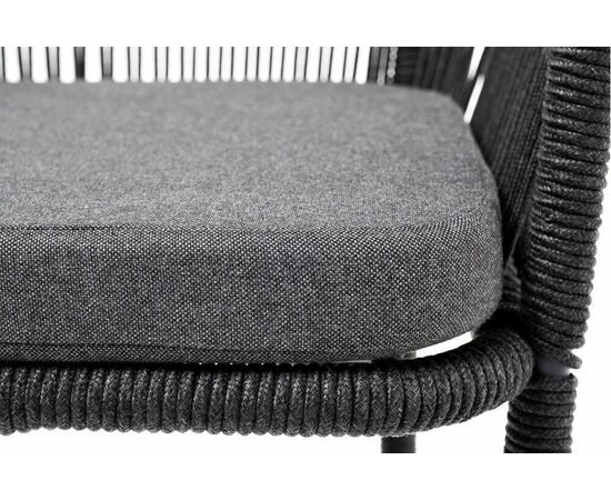"Марсель" стул барный плетеный из роупа, каркас из стали серый (RAL7022) муар, роуп темно-серый круглый, ткань темно-серая 027, изображение 7 | Интернет магазин мебели и декора LifeDekor