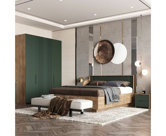 Кровать «Герта» КМК 0979.8 160x200см, дуб канзас/зеленый матовый, изображение 4 | Интернет магазин мебели и декора LifeDekor