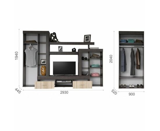 Шкаф «Марк» 2дв, венге/дуб сонома, изображение 5 | Интернет магазин мебели и декора LifeDekor