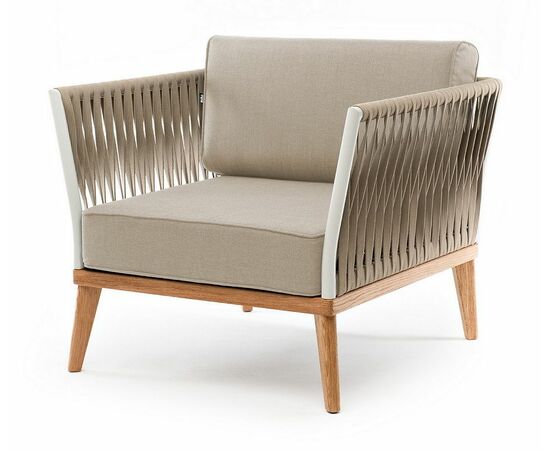 "Касабланка" кресло плетеное из роупа, основание дуб, роуп серо-коричневый 23мм, ткань серая | Интернет магазин мебели и декора LifeDekor