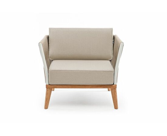 "Касабланка" кресло плетеное из роупа, основание дуб, роуп серо-коричневый 23мм, ткань серая, изображение 2 | Интернет магазин мебели и декора LifeDekor